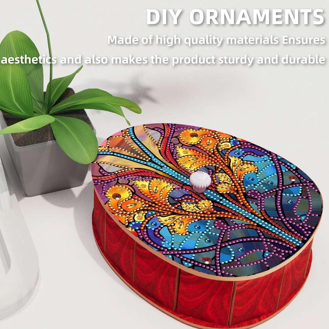 Flower DIY Diamond Art Crystal Painting Storage Box Egg-Shaped Wood Container