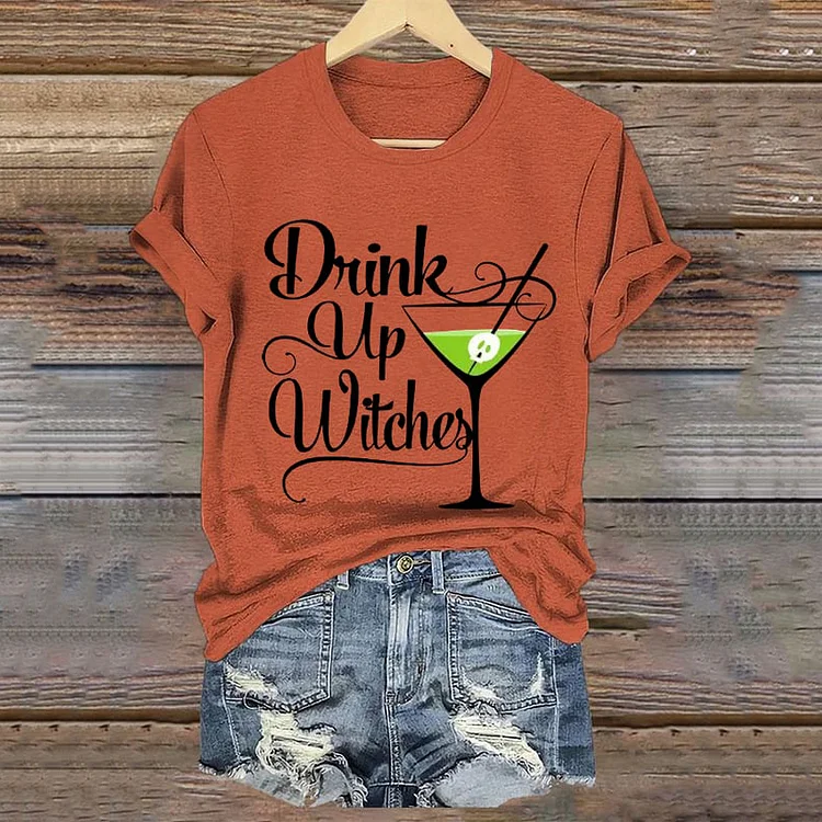 Women's Drink Up Witches Funny Halloween Casual T-Shirt