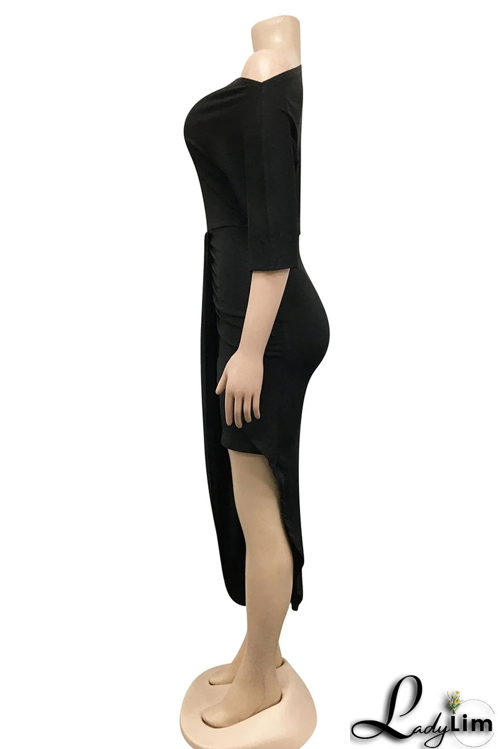 Black Fashion Casual Solid Patchwork O Neck Short Sleeve Dress