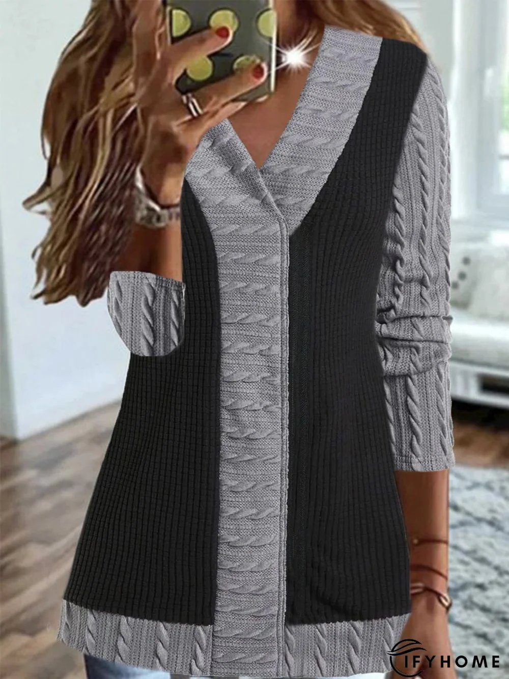 Casual V Neck Long sleeve Loose Top tunic | IFYHOME