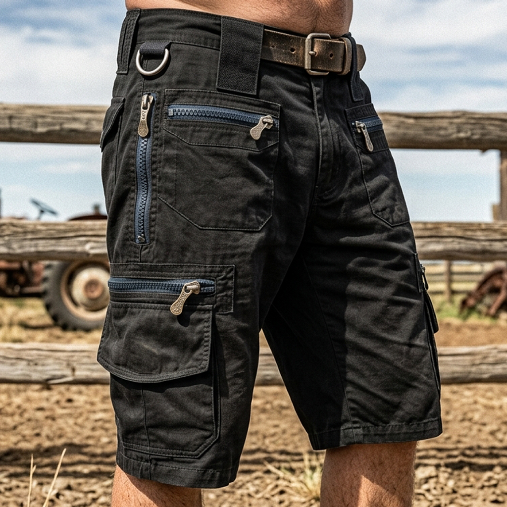 Men's Cotton Tactical Cargo Shorts With Multiple Pockets And Zipper Closure