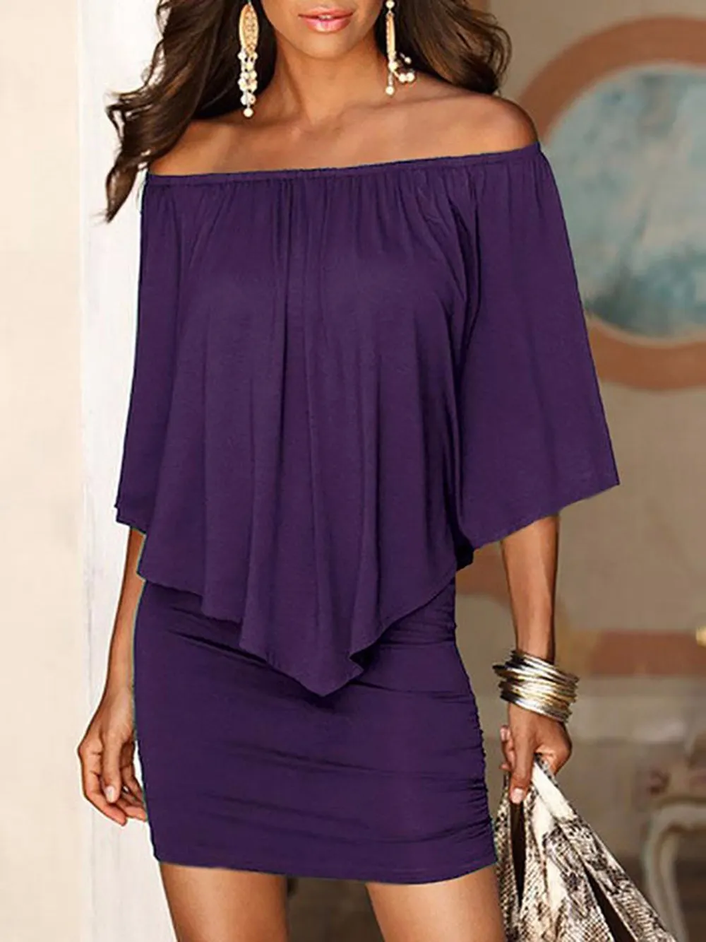 Women's Off Shoulder Two Piece Mini Dress