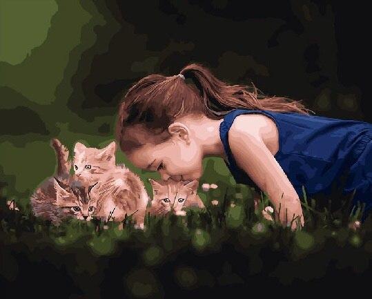 

Girl And Her Cats Baby – People Paint By Numbers - 40*50CM, 501 Original