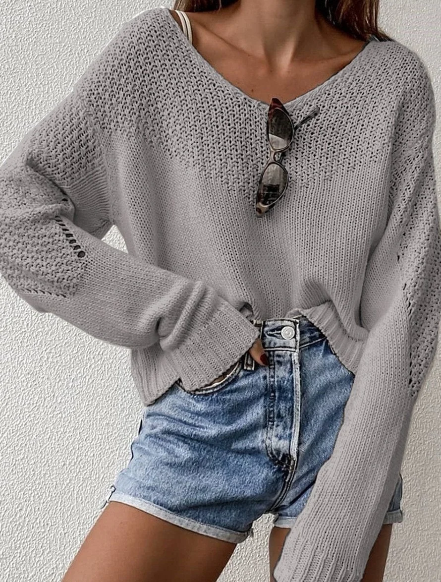 Autumn And Winter Loose Solid Color Knitted Sweater | EGEMISS