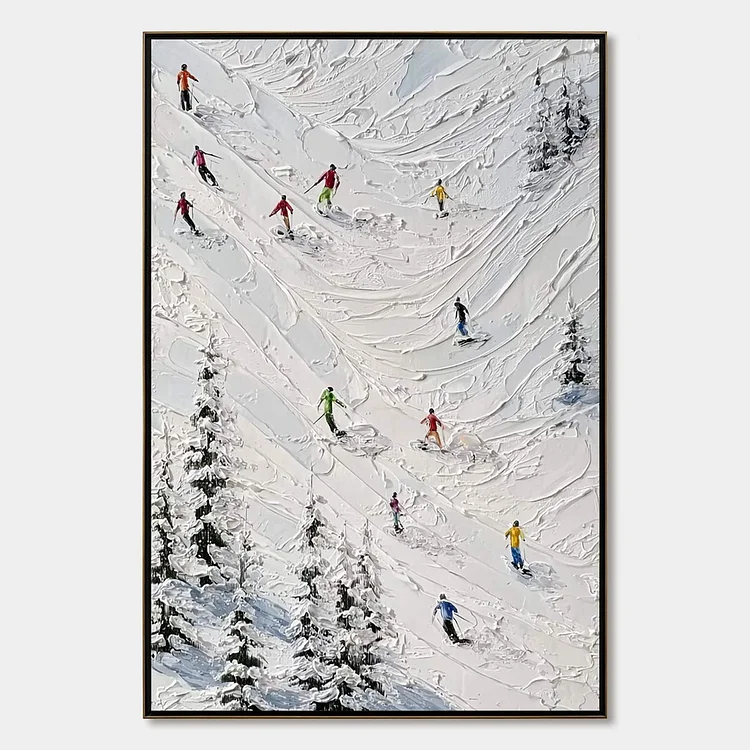 ALPINE RUSH: Textured Impasto Skiing on Mountain Slope Painting（Canvas painting）