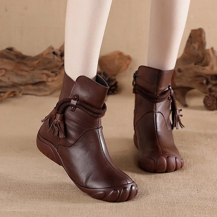 Women's Flat Shoes Ethnic Retro Genuine Leather Women's Boots QueenFunky