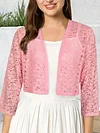 Fashionable Solid Color Lace Cardigan Top - Delicate Open Front, Sheer Three-Quarter Sleeves, Perfect for Everyday Chic Style - A Feminine & Lightweight Wardrobe Staple for Women