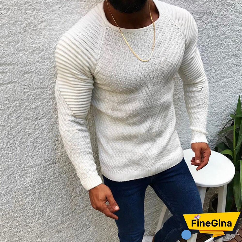 Fall Winter Slim Long Sleeve Crewneck Pullover Sweater Men's Jacket
