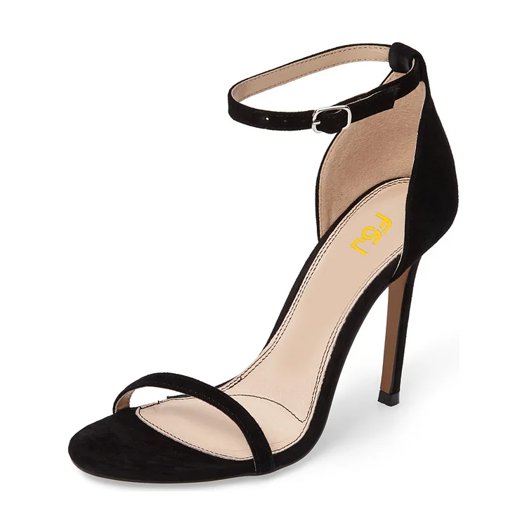 Black Commuting Stiletto Heels Ankle Strap Sandals |FSJ Shoes