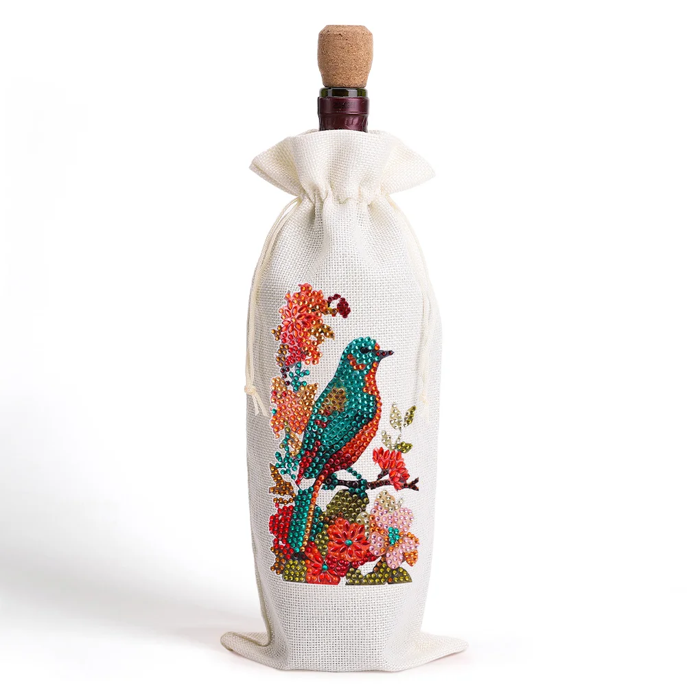 DIY Flower Diamond Painting Burlap Wine Gift Bags Label Liquor Bottle Covers
