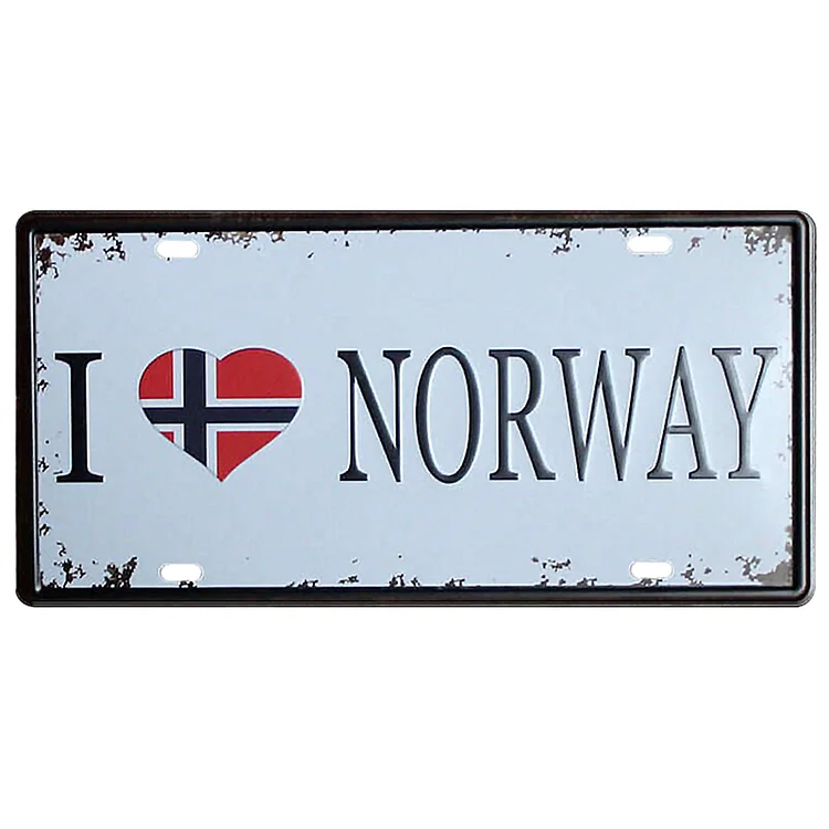 I love norway - plaque d’immatriculation de voiture enseignes en étain / panneaux en bois - 5.9x11.8in