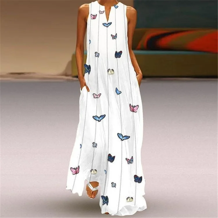 Casual Butterfly Print Sleeveless Dress