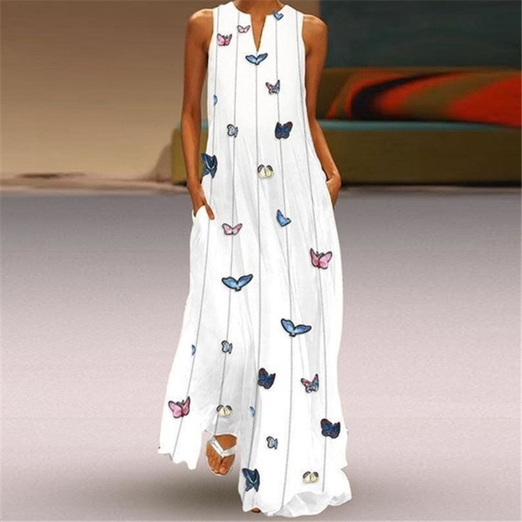 Casual Butterfly Print Sleeveless Dress