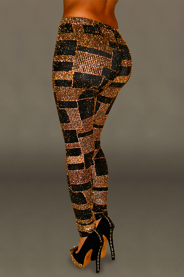 Xpluswear Plus Size Party Glitter High Waist Gold Leggings