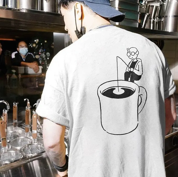 Fishing In A Coffee Cup Printed T-shirt