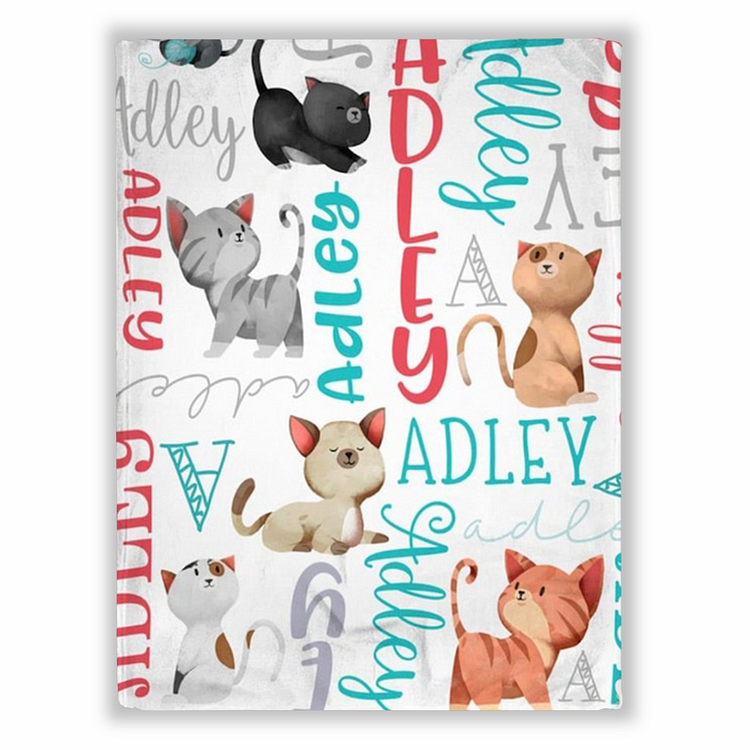 BlanketCute-Personalized Lovely Kid Cat Blanket with Your Kid's Name