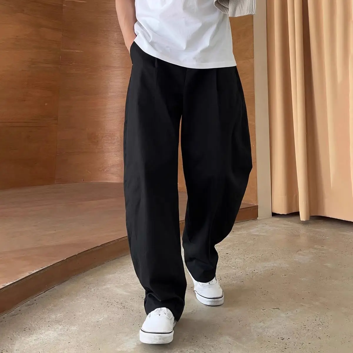 Thoval Tailoring Summer Baggy Cool Wide Ice Silk Business Thin Loose Cooling Straight Men's Casual Pants Office Trend Y2k Male Trousers