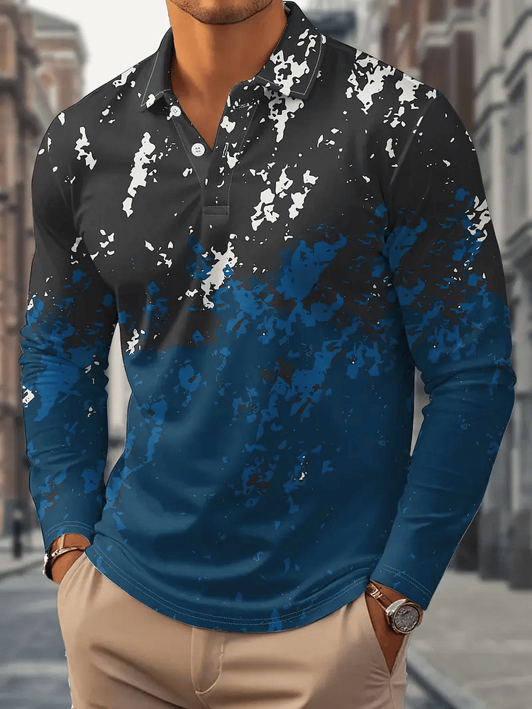 Men's Business Light Luxury Striped Print Lapel Polo Shirt