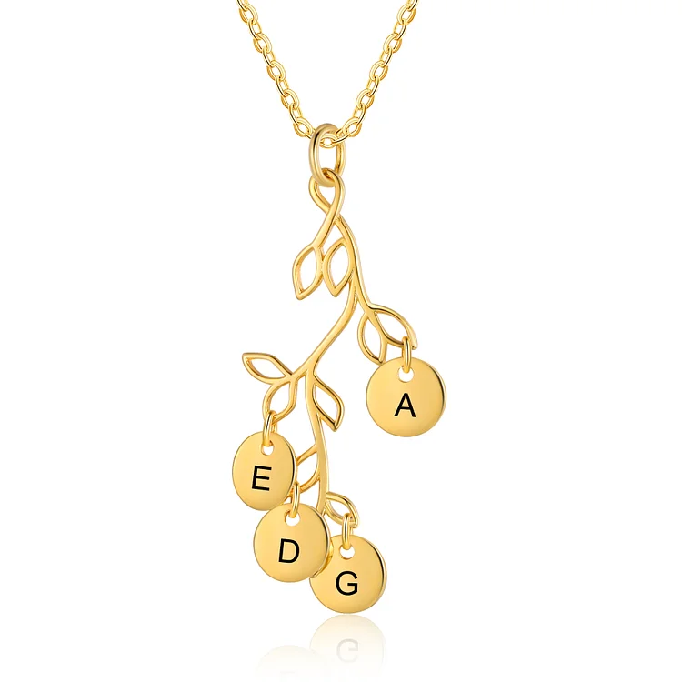 Personalisierte 4 Buchstaben Zweige mit runder Anhänger Golden Halskette