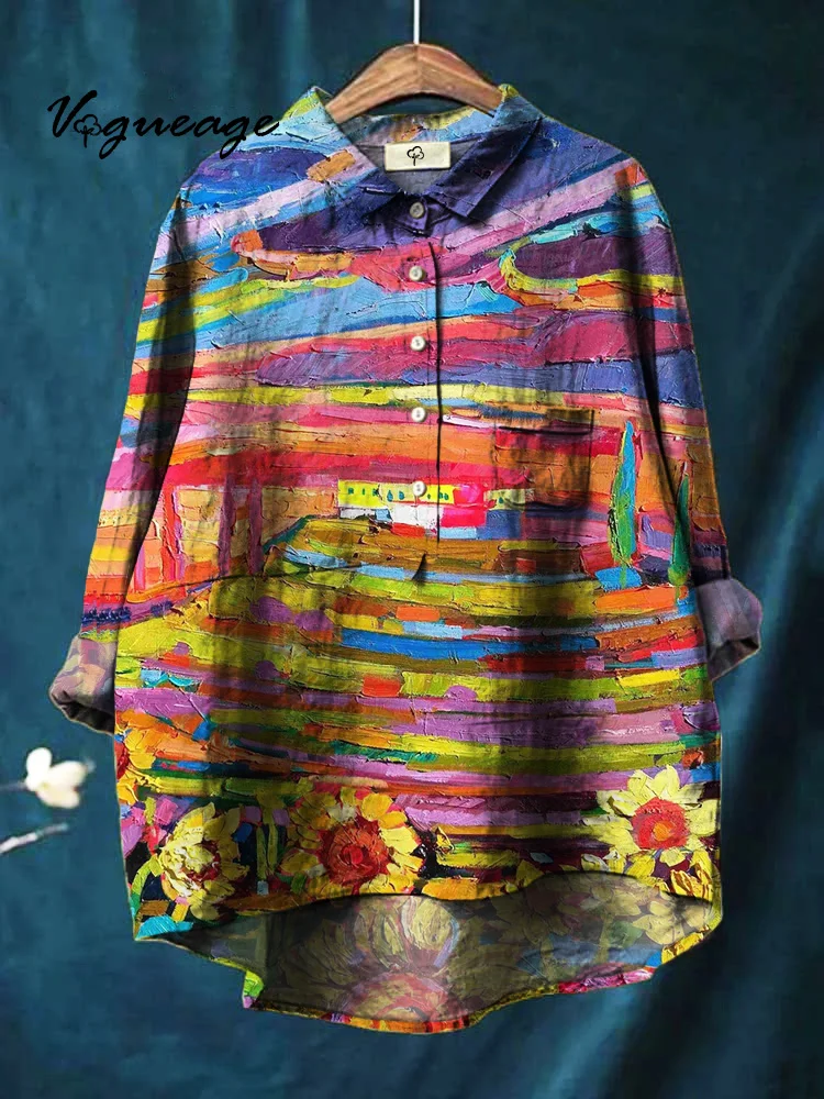 Colorful Soft And Comfortable Lines Printed Cotton And Linen Shirt