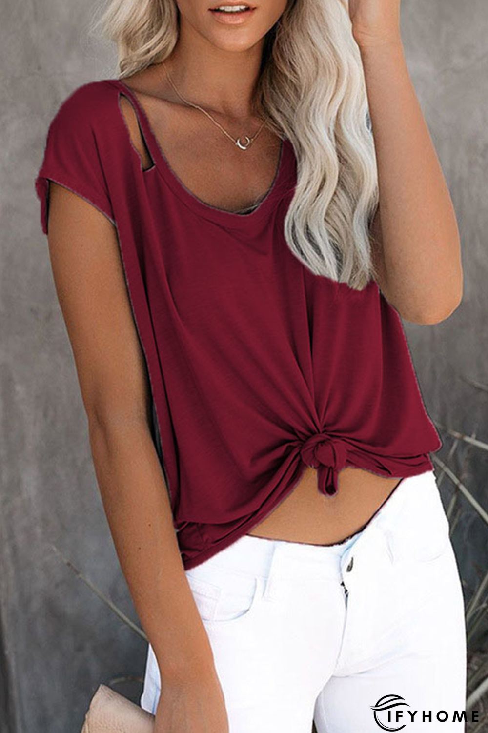 Casual Solid Ripped O Neck T-Shirts(7 Colors) | IFYHOME