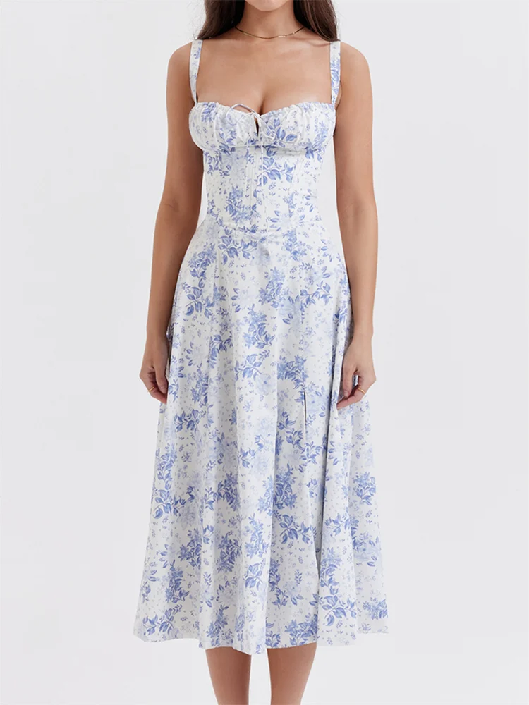 Romantic Floral Corseted Tied Maxi Dress