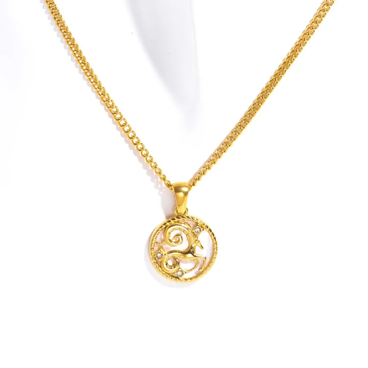 Olivenorma Shell Zodiac 18k Gold Titanium Steel Necklace