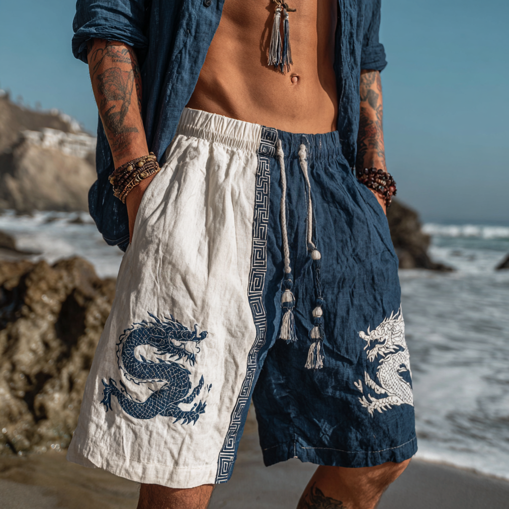 Men's Nordic Viking-Inspired Dragon Totem Casual Shorts / Rvogue / Rvogue
