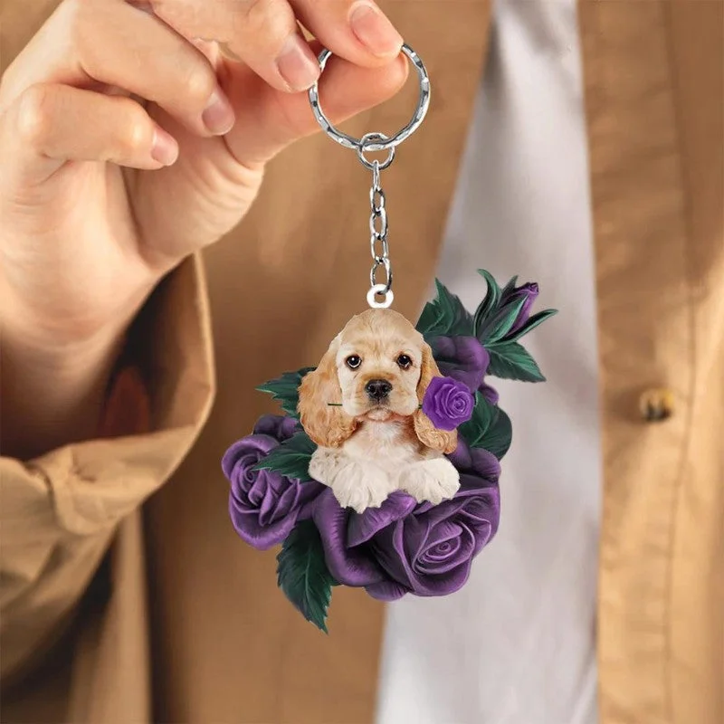 VigorDaily Cocker Spaniel In Purple Rose Acrylic Keychain PR076