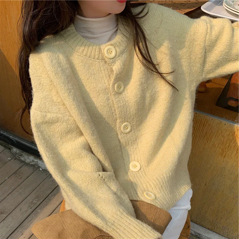Toloer Toloer Color Korean Version Knit Sweater Cardigan Female Jacket Loose Outside Lazy Wind Sen Department Reduce Age Cardigan Coat Female-Outfit Ideas