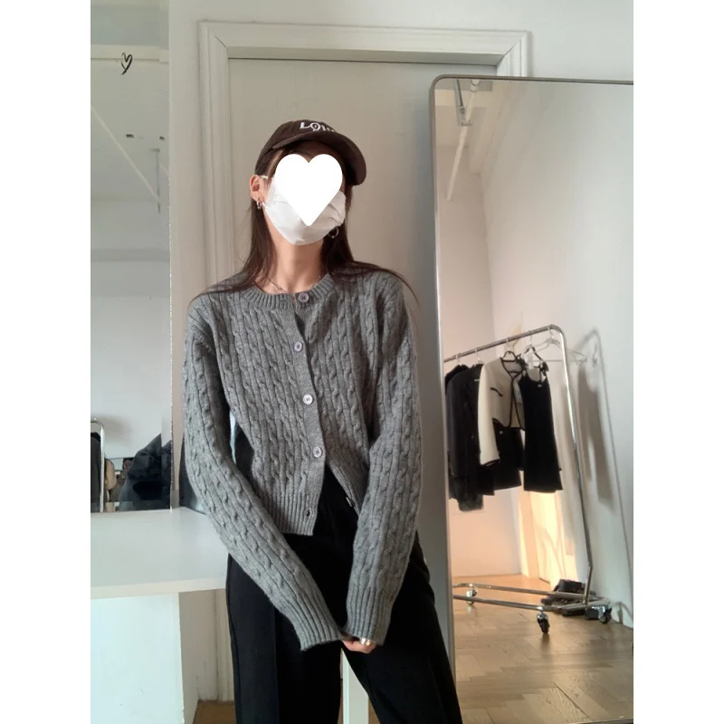 Uveng Uveng Women's Coat In The Spring And Autumn With The College Style Gray Knitted Shirt Small Short Shirt