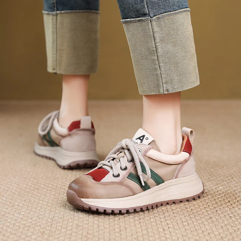 Yyvonne Cowhedular Leather-Spighty Forrest Aggan Shoes Spring And Autumn New Casual Women's Shoes Round-Headed Flat Single Shoes