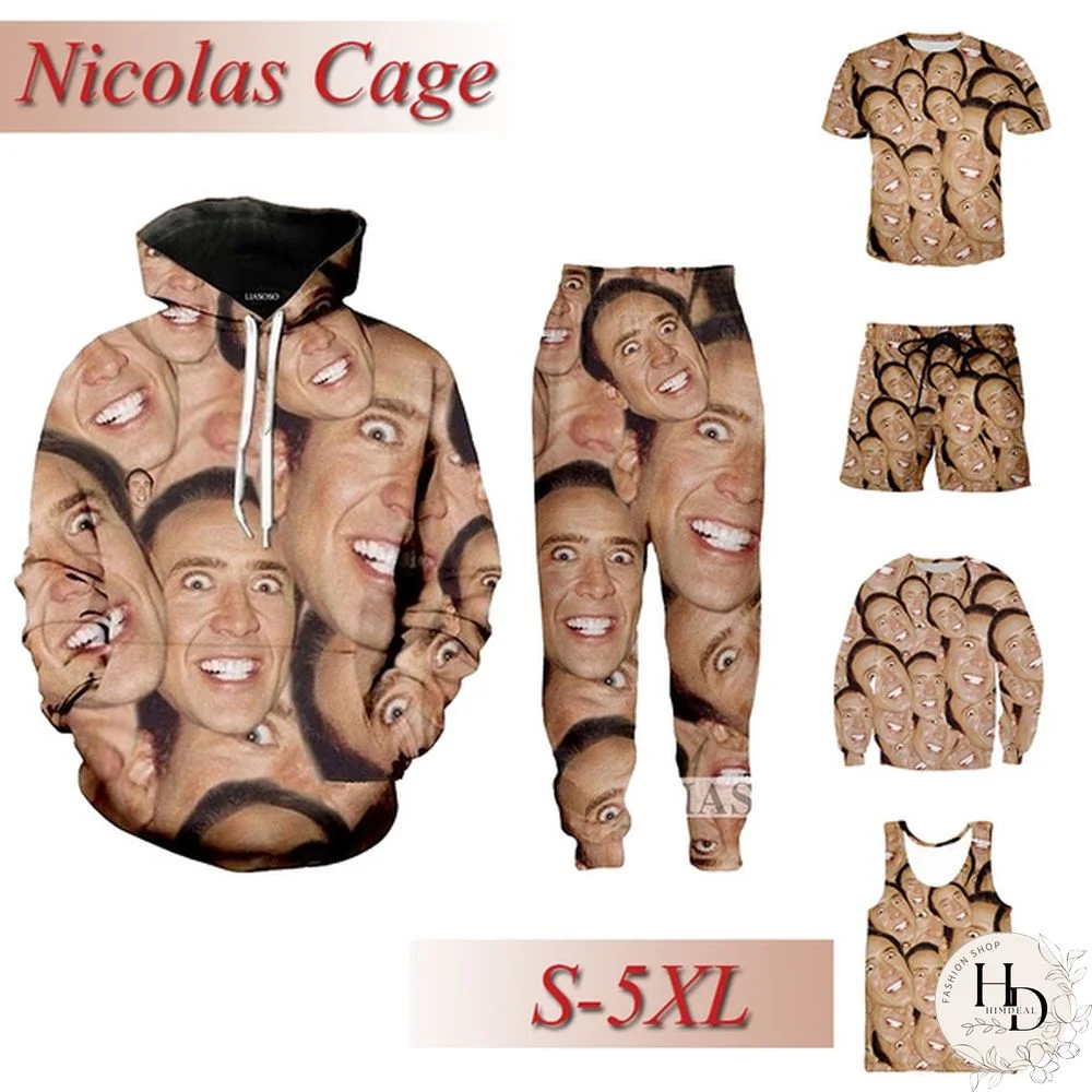 Hot Famous Actor Nicolas Cage Hoodie Sweatshirt 3D Print Unisex Funny Space Stare At You Long Sleeve Outerwear Tops suit T-shirt shorts