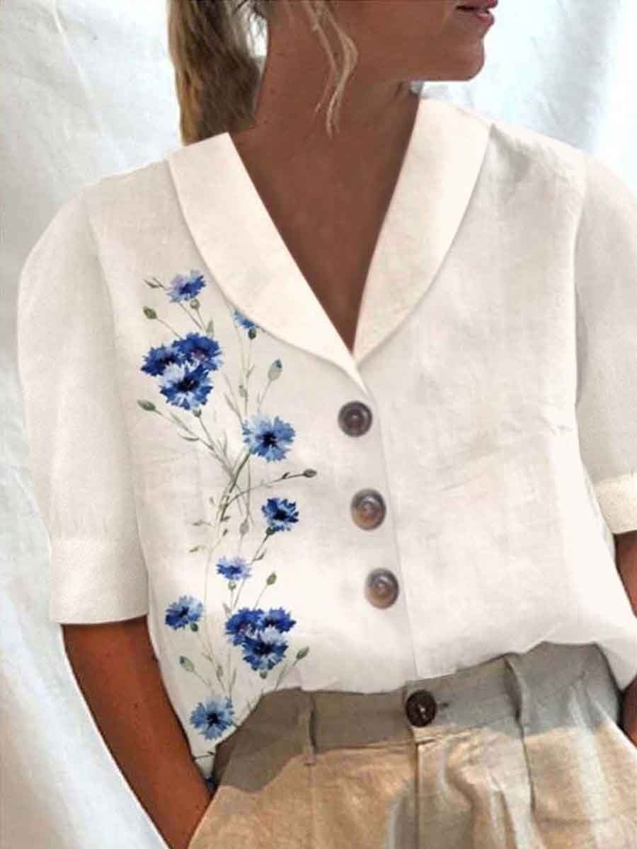 Women Floral Print Casual Button-up Shirt