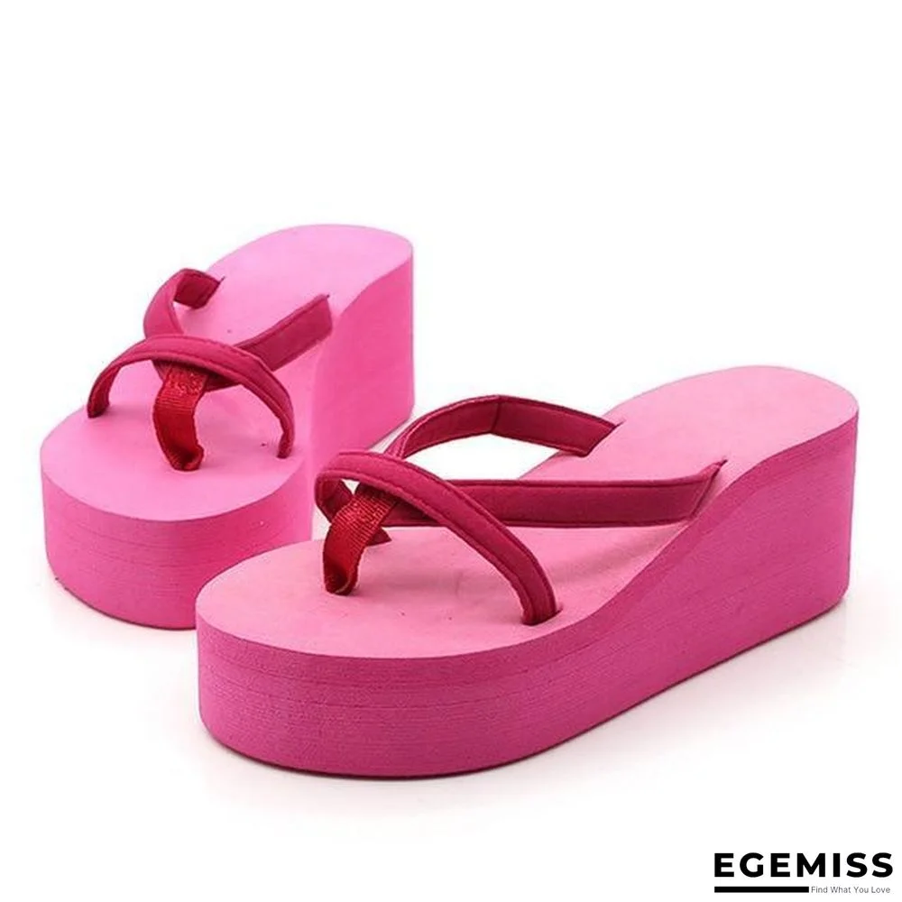 Women High Heel Wedges Sandals Platform Beach Flip Flops Slippers Solid Slides | EGEMISS