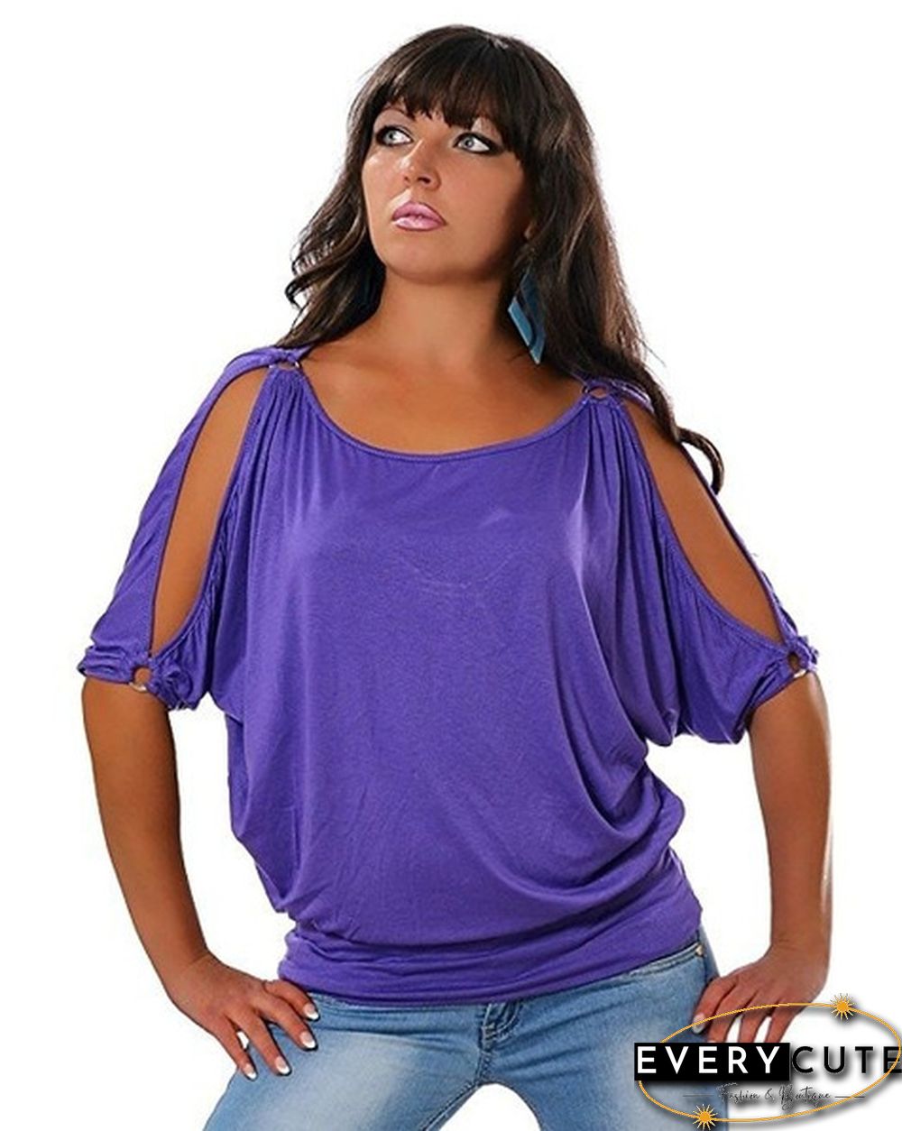 Casual Women's Cold Shoulder Short Sleeve Cotton T Shirt Blouse Fashion Tops