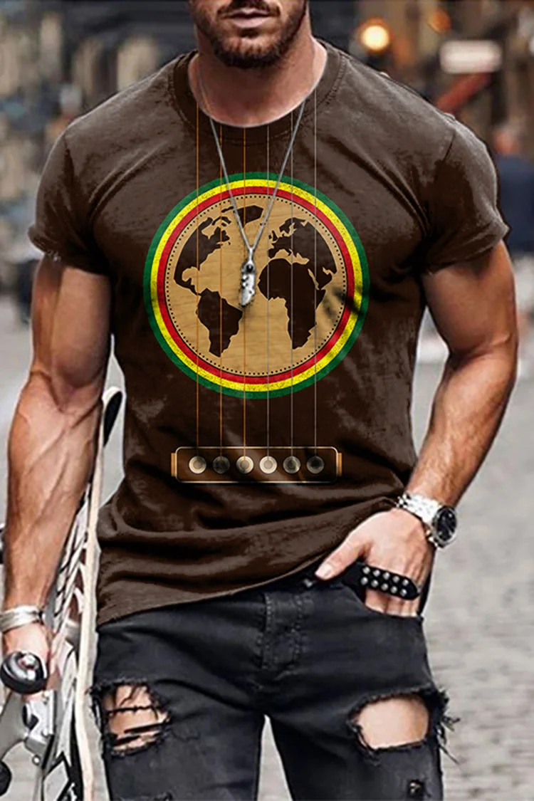 Reggae Earth Print Casual T-Shirt