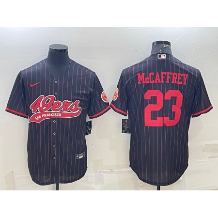 Men's San Francisco 49ers #23 Christian McCaffrey Black With Patch Cool Base Stitched Baseball Jersey GIE5