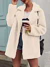 Urban Loose Solid Color Plush Lapel Collar Warm Coat