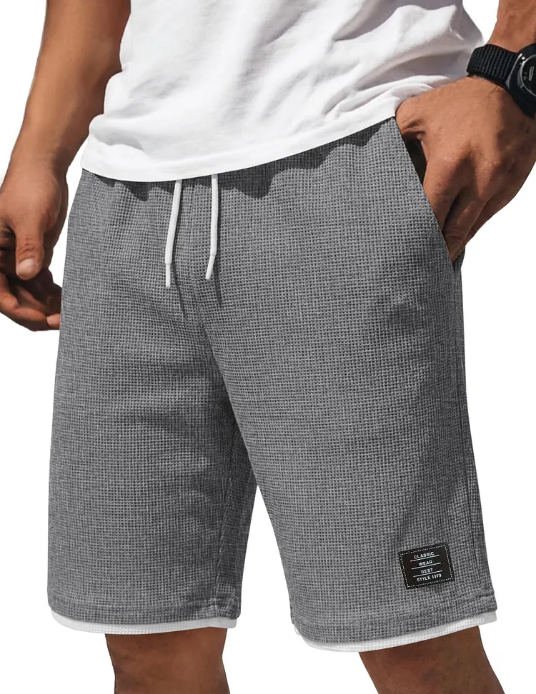 Men's Waffle-Knit Casual Shorts with Contrast Embroidery Logo-Customized products
