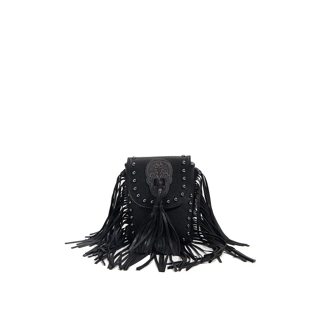 Fashion Women's Rivet Tassel Small Mobile Phone Bag Casual Thin Chain Shoulder Slung Women's Bag