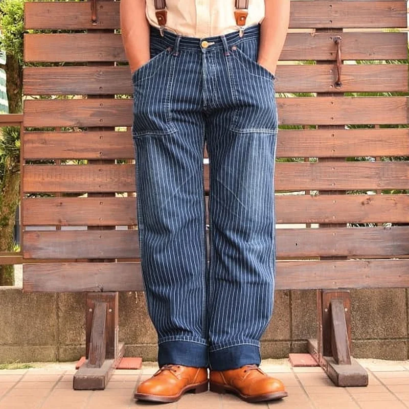 Men's Retro Casual Striped Denim Cargo Pants