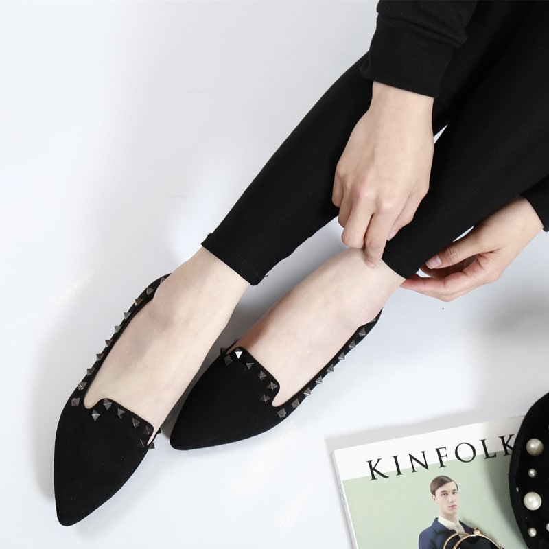 Rivet Decoration Slip-on Pointed Toe Loafers Shoes-PABIUYOU- Women's Fashion Leader