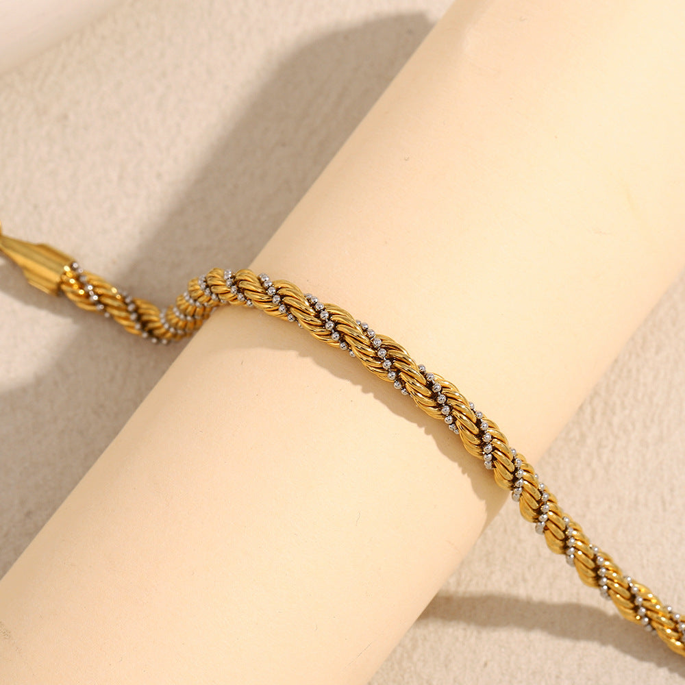 Retro Cold Style Titanium Steel Bracelet Stainless Steel Plated 18K Gold Twisted Bead Winding Chain