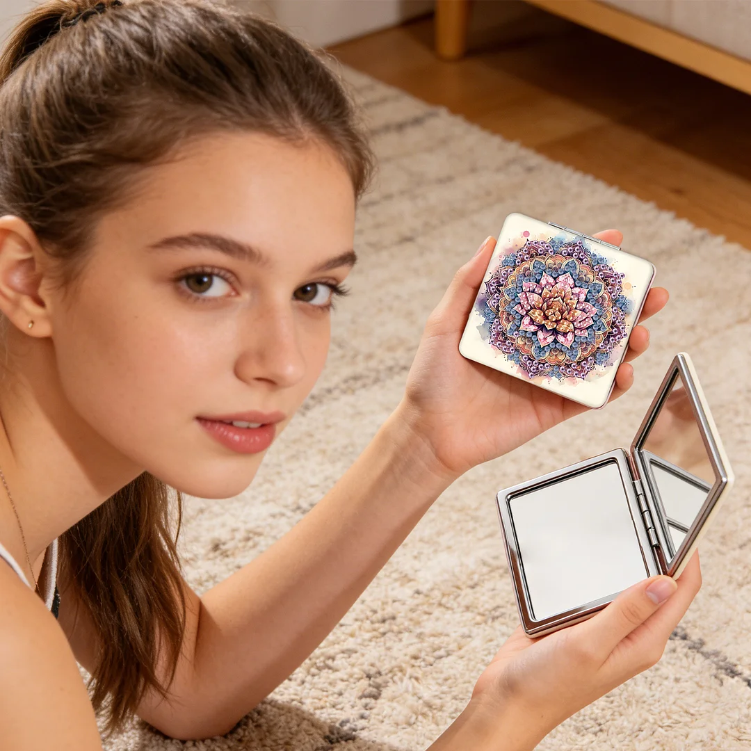 Mandala DIY Special Shaped Diamond Painting Compact Mirror Kits Diamond Art Painting Pocket Mirror for Adults and Beginners