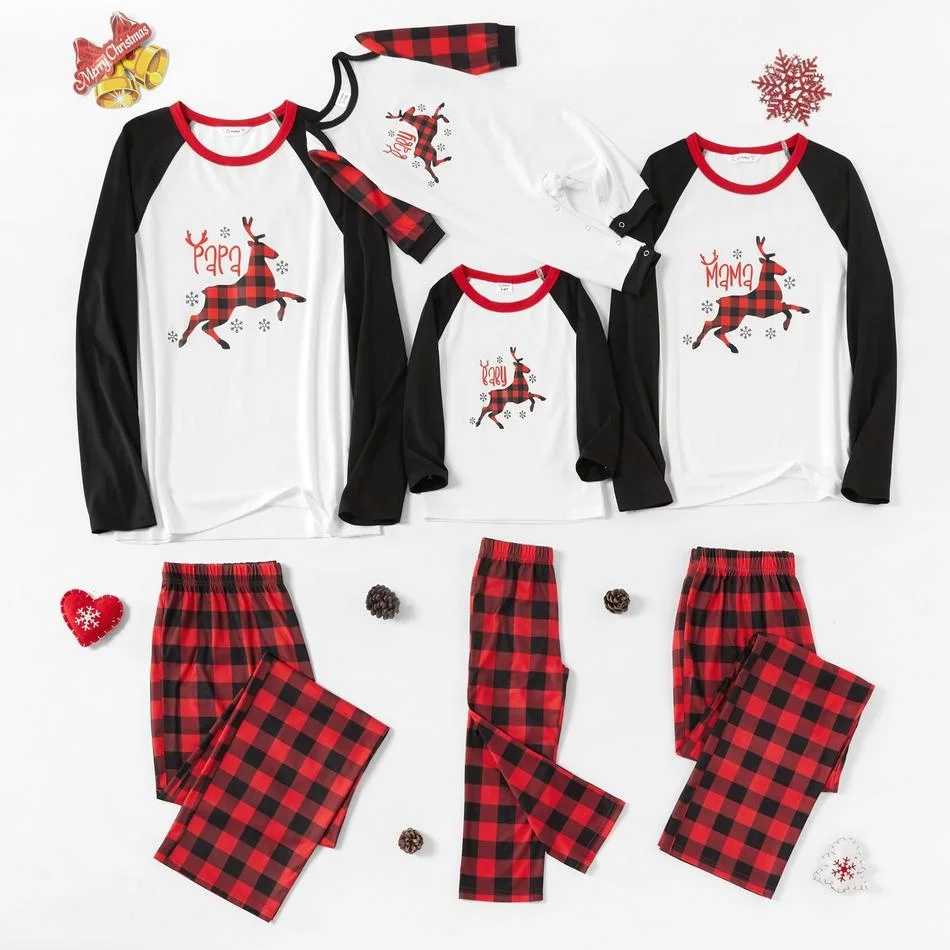 Family Matching Plaid Deer Print Christmas Pajamas Sets