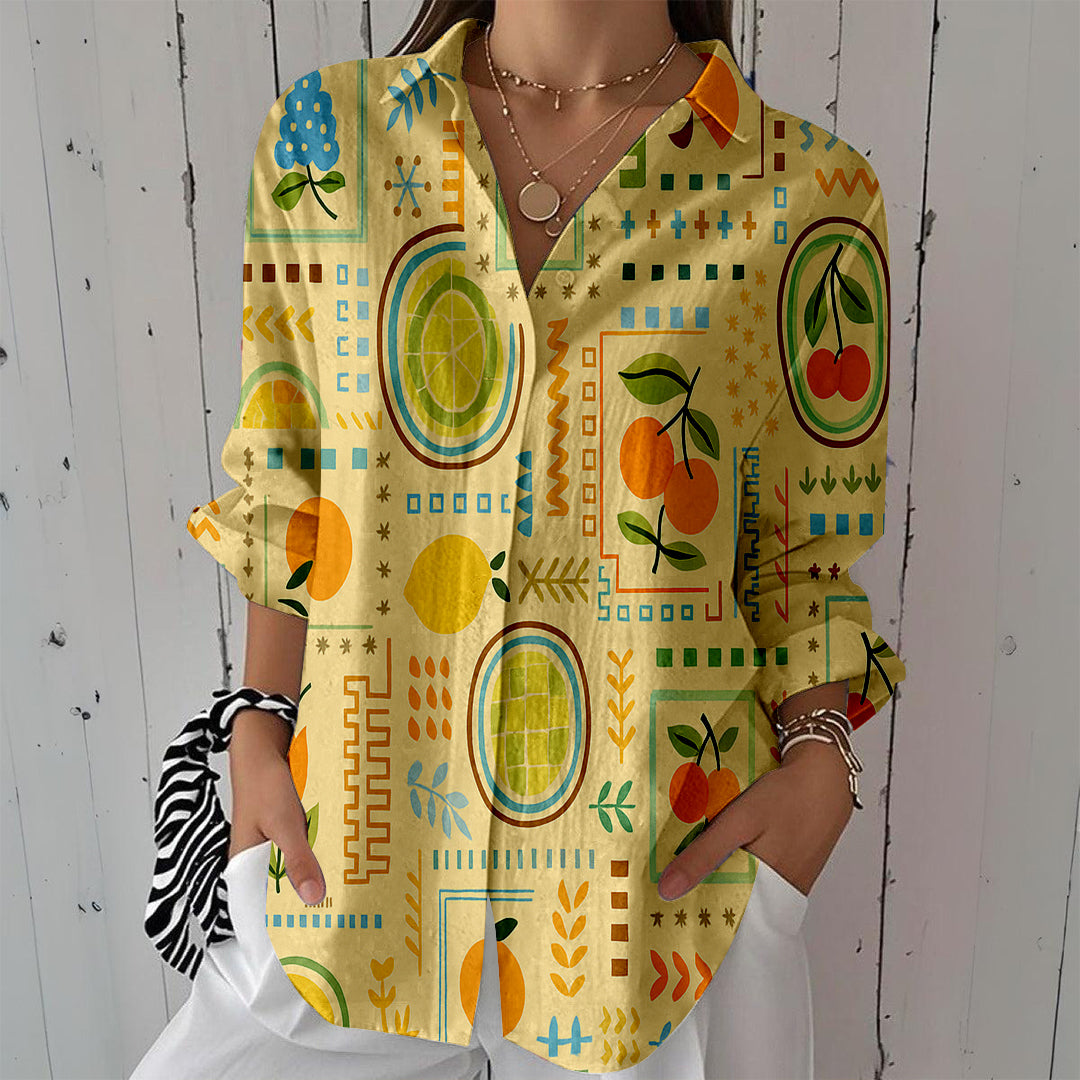 Women Long Sleeve V-neck Graphic Floral Printed Top