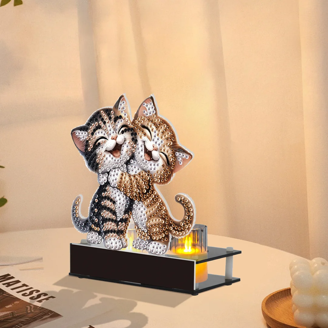 5D DIY Cat Diamond Art Mini Candle Holder for Aromatherapy Art Crafts