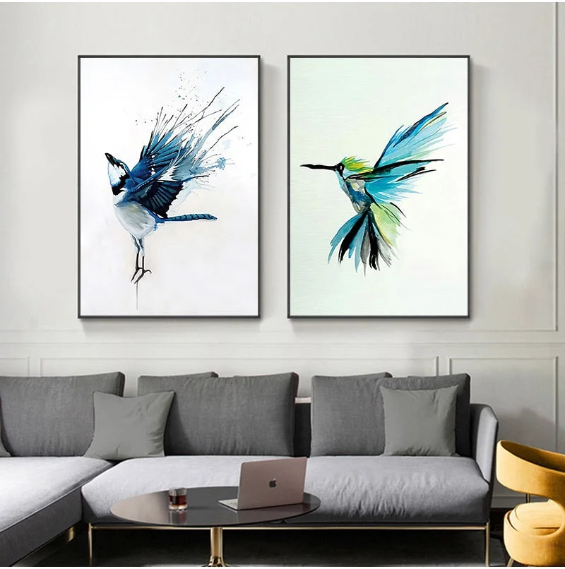 Colorful Abstract Hummingbird Picking Nectar Wall Art Canvas Painting Watercolor Prints Home Decor Pictures Living Room