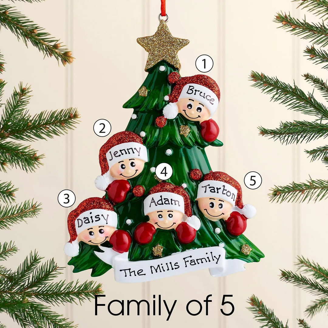 5 Names-Personalized Family Christmas Xmas Tree Decoration Ornament with Name-Christmas Tree with Faces